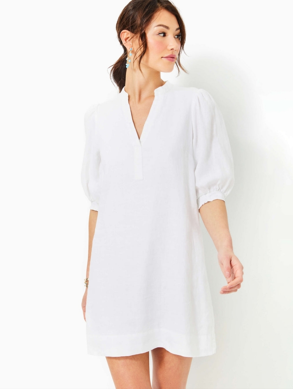 LILLY PULITZER Maleigh Elbow Sleeve Linen Dress In Resort White Size 6
